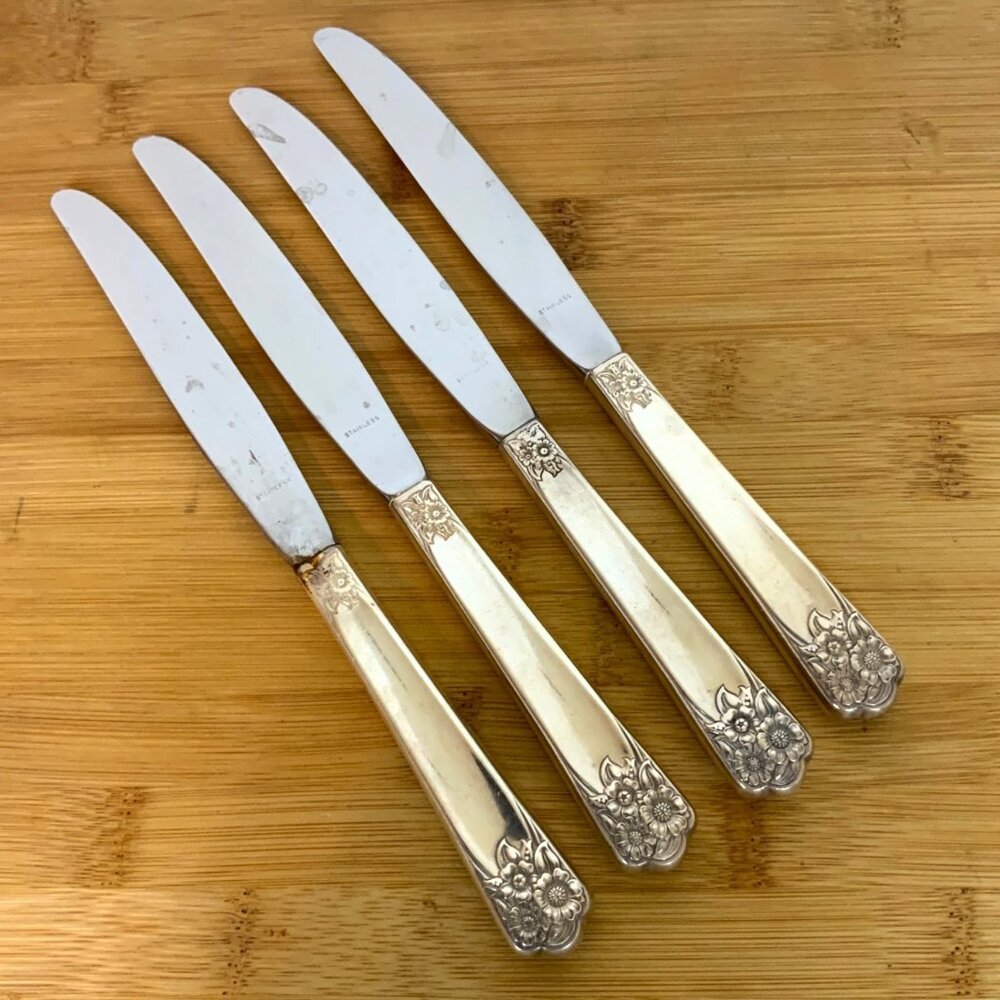 Rogers & Son IS April Silverplate 4 Dinner Knives Vintage Flatware 1950